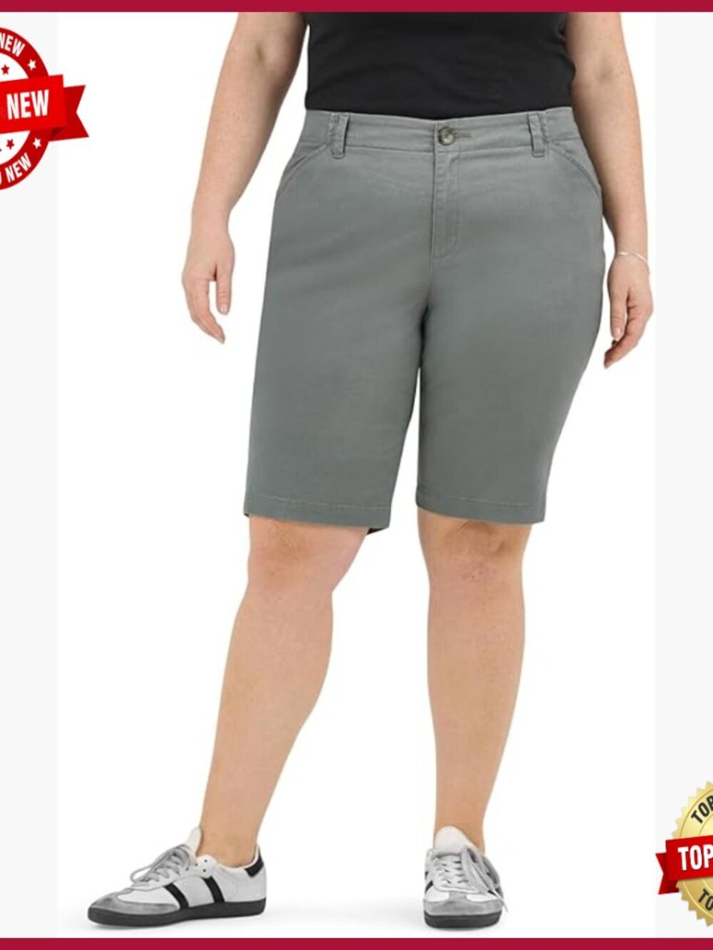 Plus Size Bermuda Shorts Mid Rise 9" Inseam Cotton Spandex